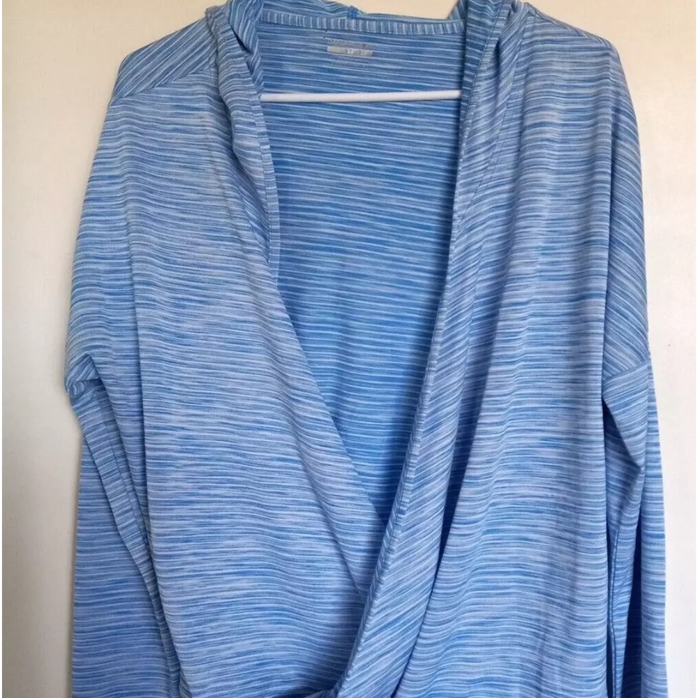 Danskin Now Shirt Hooded Wrap Top Size XL 16 18 Athleisure Blue Striped